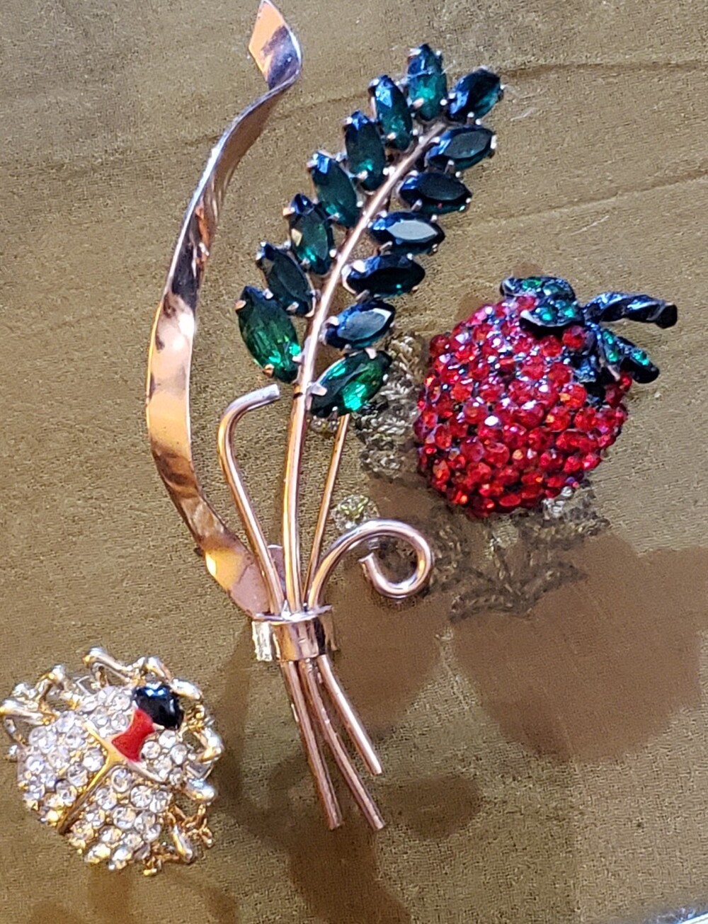 Vintage Brooch Lot 3pc Sterling Coro Wheat Stalk + Strawberry + Beetle - Picture 15 of 15